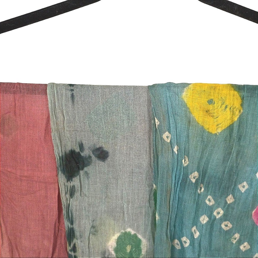 Vintage 3 Boho Bandhani Tie Dye Tassel Scarves Pink Teal Grey Lightweight Fringe - Picture 4 of 6